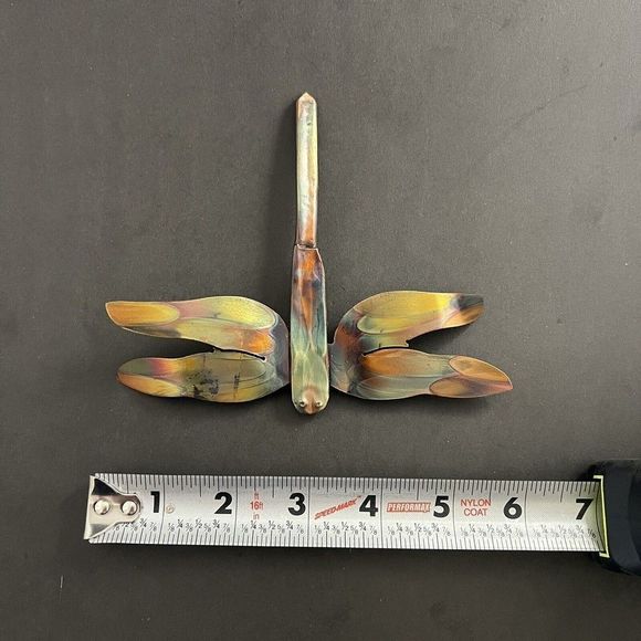 Flame Painted Copper Dragonfly Wall Hanging Decor Artisan Handmade Small 6” X 5” - Picture 5 of 6